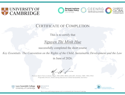 Certificate of completion: The Convention on the Rights of the Child, Sustainable Development and the Law